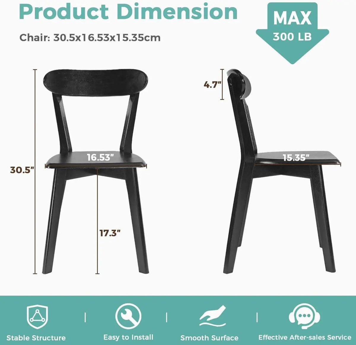 Solid Oak Extra Wide Dining Chairs Set Black Kitchen from PriceLows™