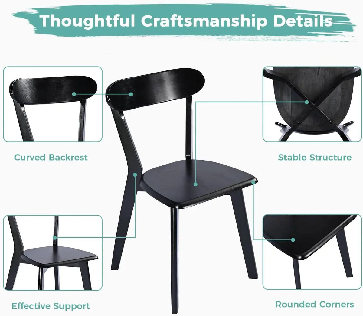 Solid Oak Extra Wide Dining Chairs Set Black Kitchen from PriceLows™