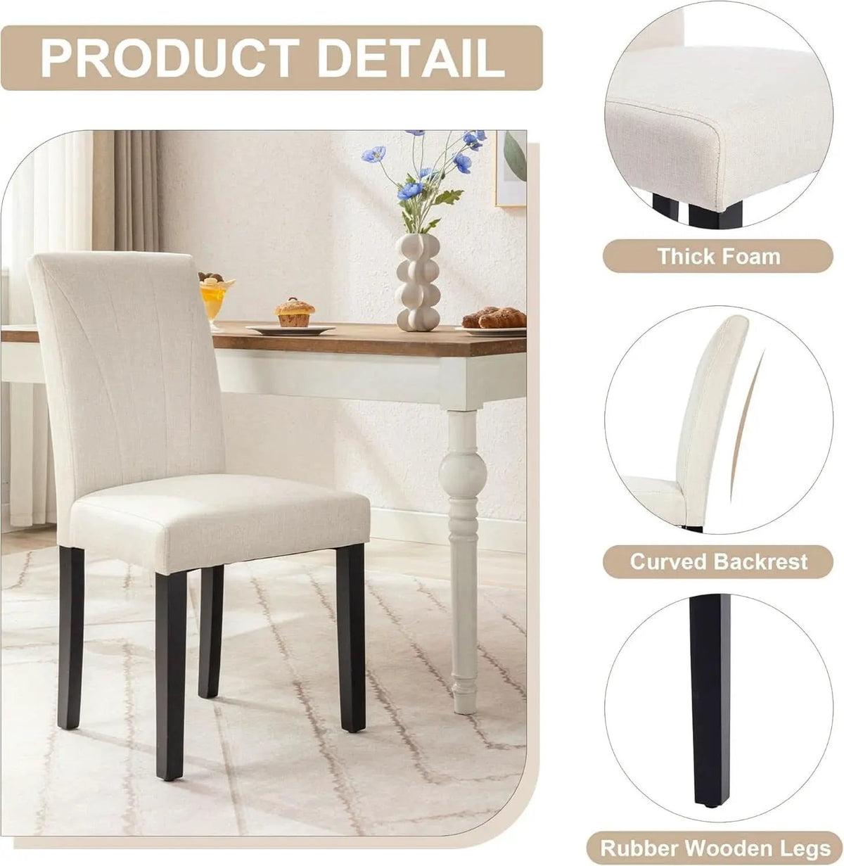 Beige Luxuriously Upholstered Dining Chairs Set Six from PriceLows™