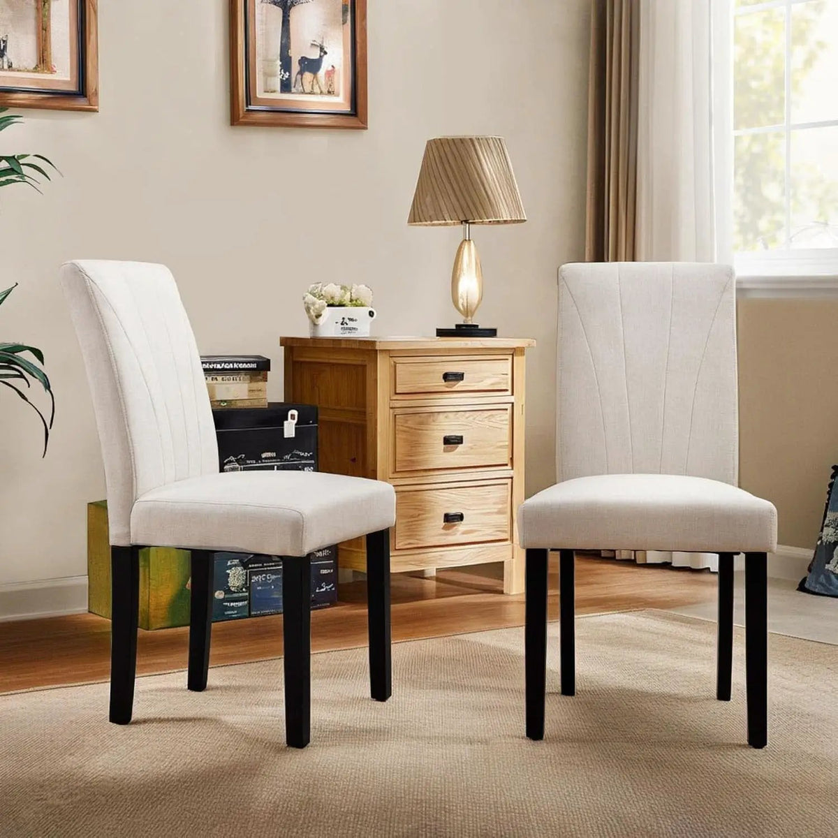 Beige Luxuriously Upholstered Dining Chairs Set Six from PriceLows™