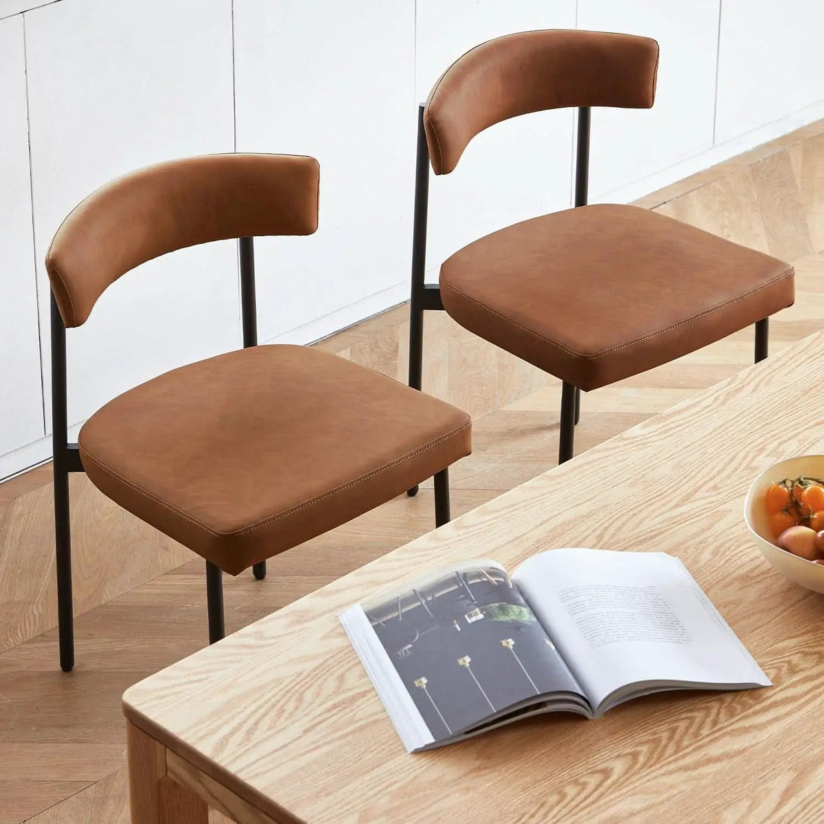 Brown Faux Leather Armless Upholstered Dining Chairs from PriceLows™