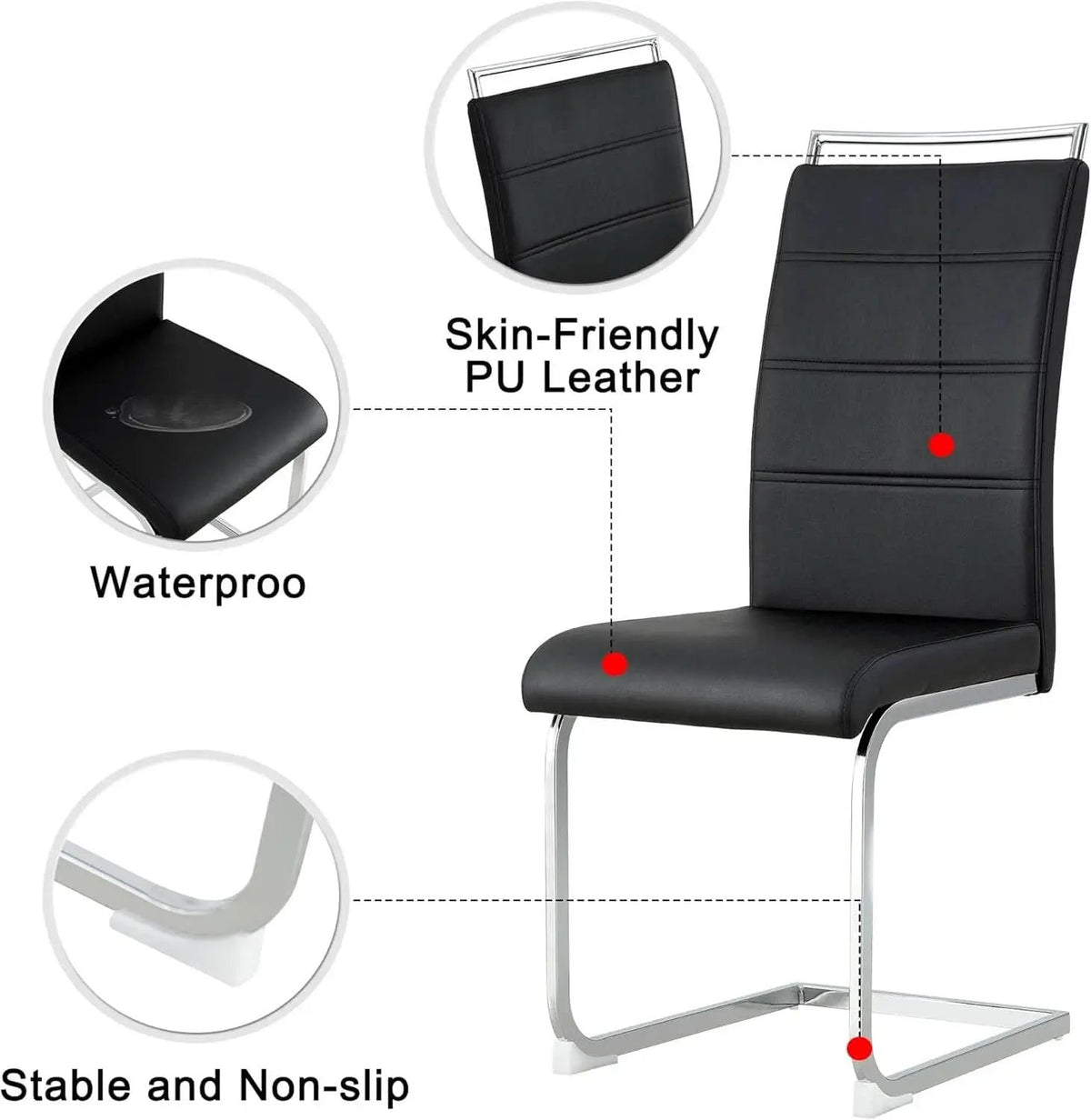 Dining Chairs Set Of 4 PU Leather High Back Black Kitchen from PriceLows™