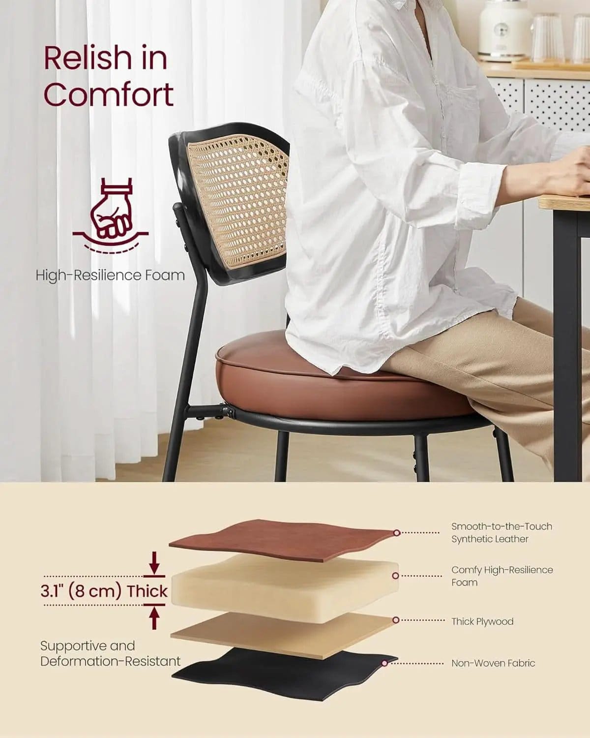 Dining Chairs Set of 4 With Boho Rattan Back Coffee Brown from PriceLows™