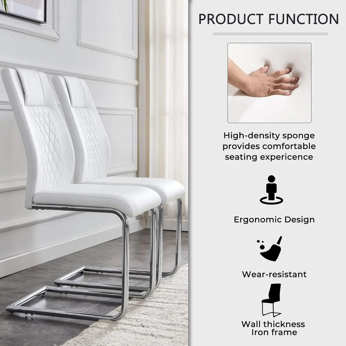 White Faux Leather Dining Chairs Four Pack Chrome Finish from PriceLows™