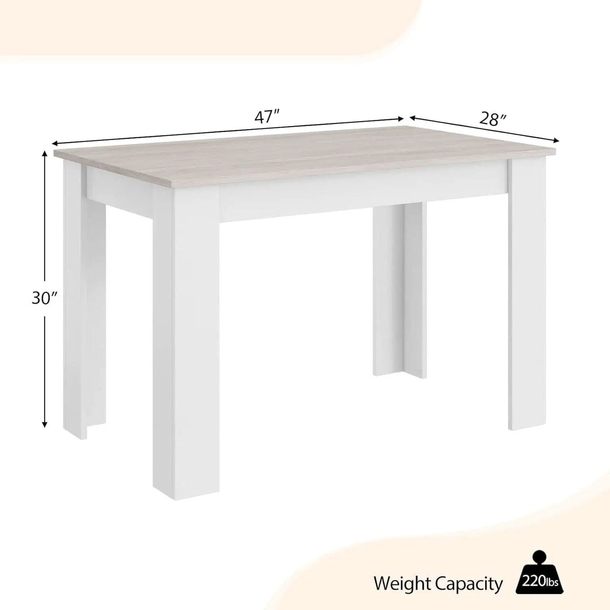 Wooden Dining Table For Four 47 By 28 Inches White Gray from PriceLows™