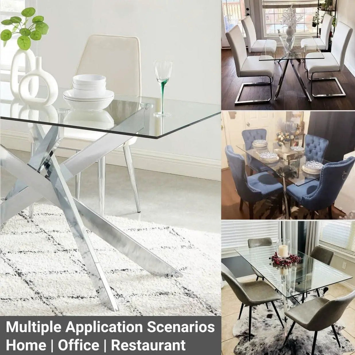 58.5 Inch Rectangular Glass Dining Table With Silver Finish from PriceLows™