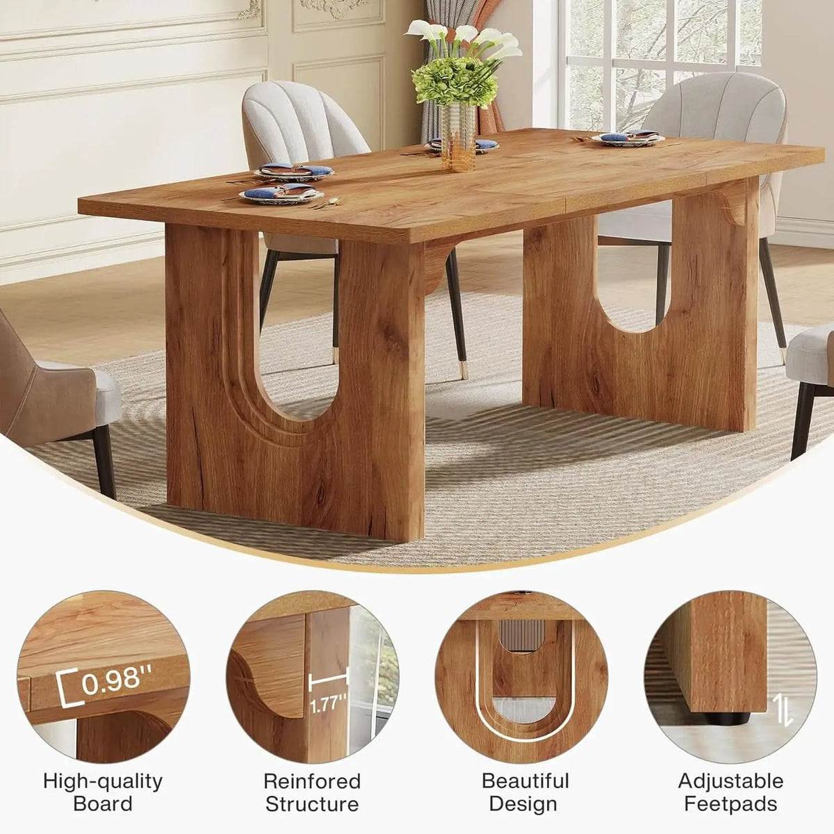 Dining Table 71 Inch Rustic Brown With Wood Pedestal from PriceLows™