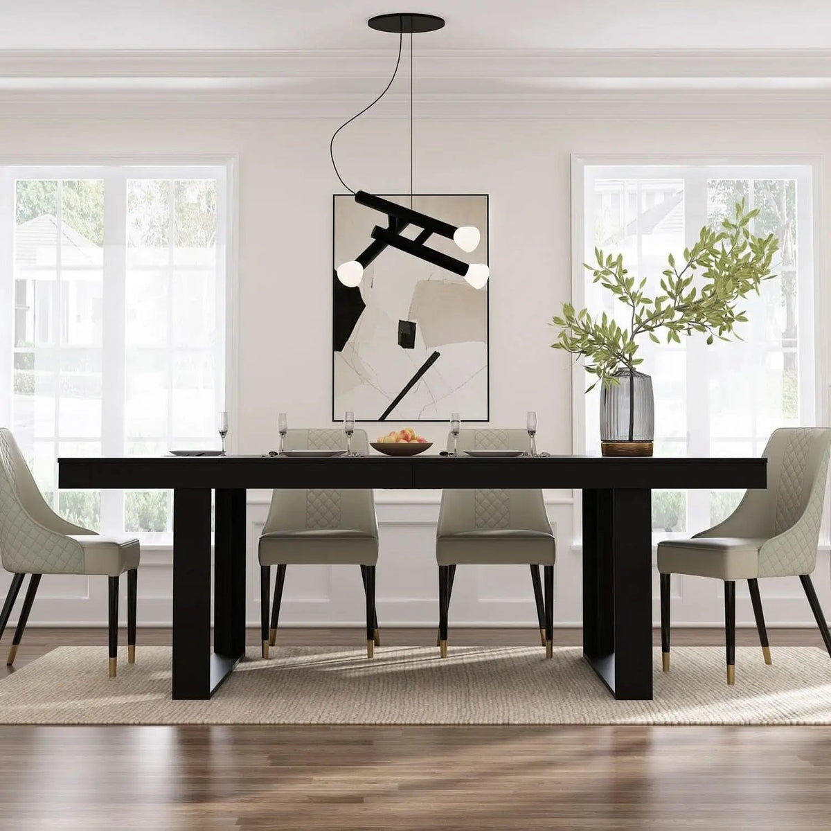 Dining Table 86.6 Inch Rectangular Wood Brown and Black Seats 8 to 10 from PriceLows™
