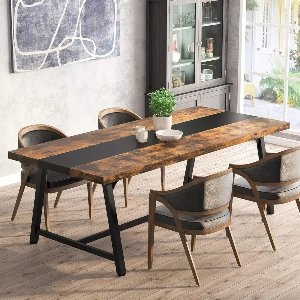 Dining Table For 8 70.87 Inch Rectangular Wood Metal Frame from PriceLows™