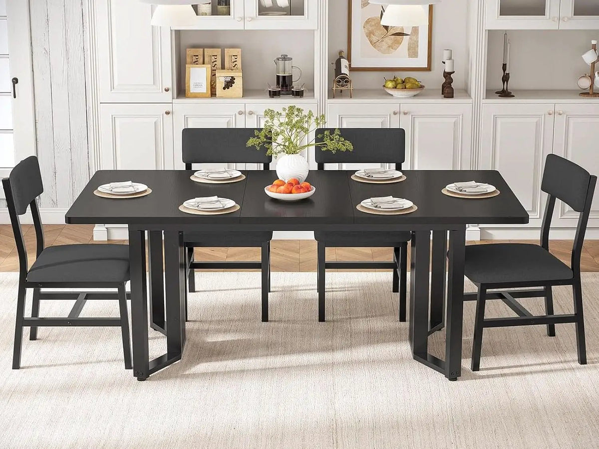 63 Inch Extendable MDF Board Dining Table Set Black Finish from PriceLows™