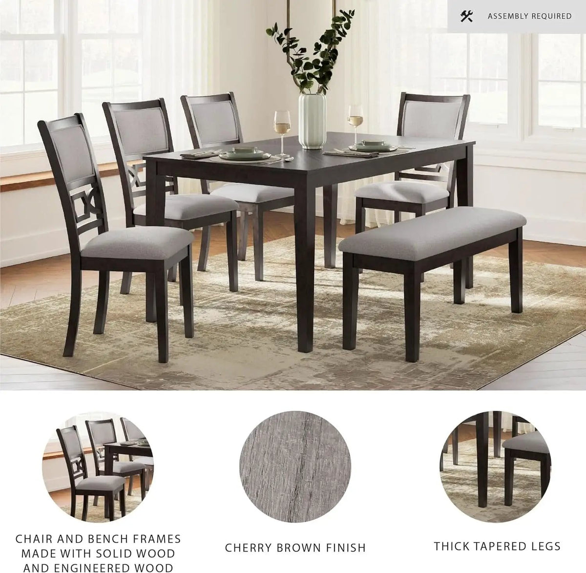 Cherry Brown Transitional Table Set Cushioned Chairs from PriceLows™