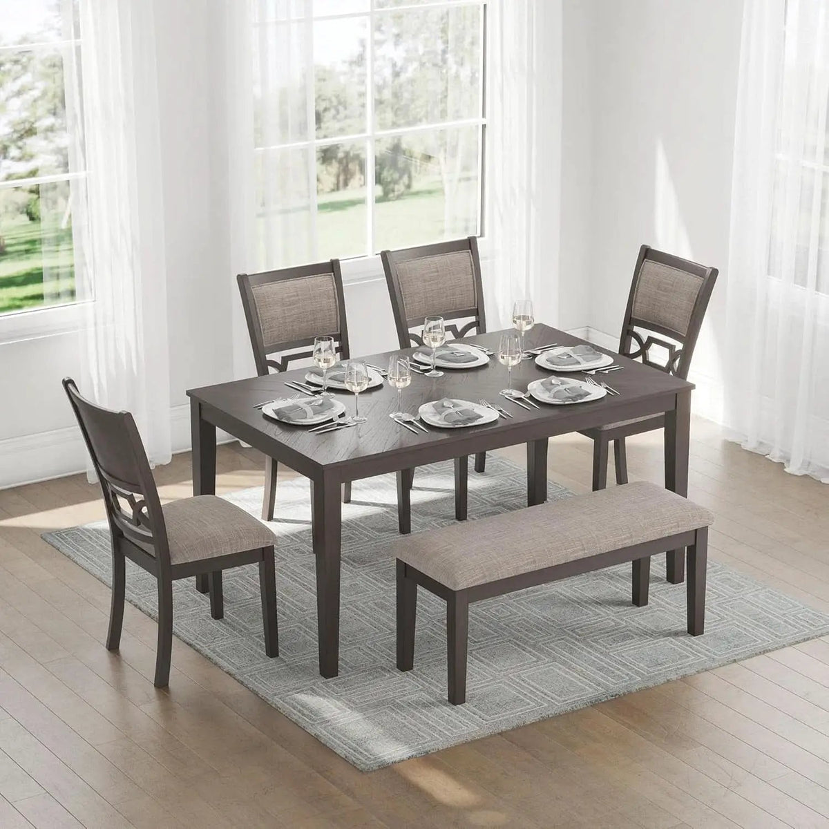 Diamond Patterned Dining Table Set Gray Walnut Stain from PriceLows™