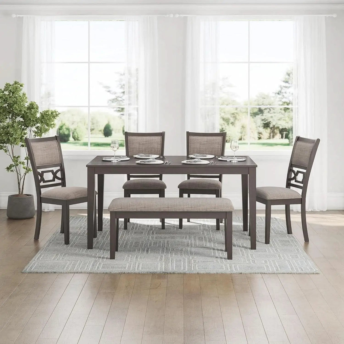 Diamond Patterned Dining Table Set Gray Walnut Stain from PriceLows™