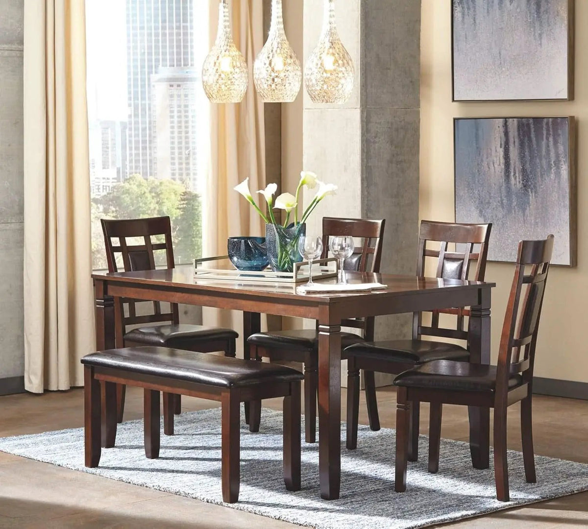 Brown Contemporary Engineered Wood Dining Table Set from PriceLows™