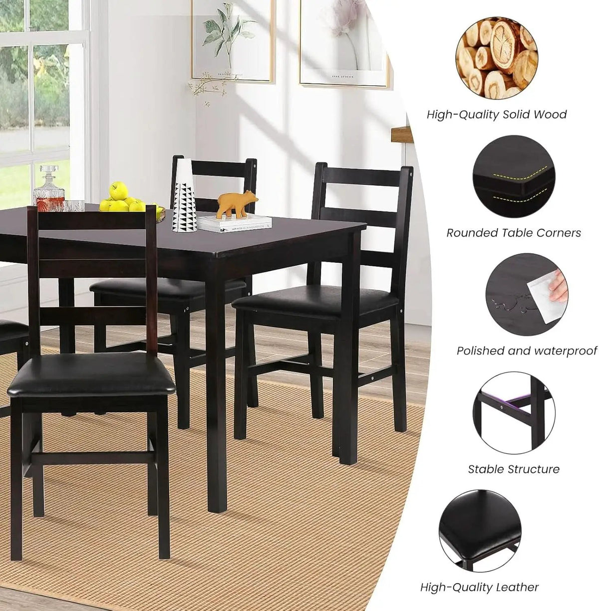 Brown Premium Five Piece Dining Table Set Apartment from PriceLows™