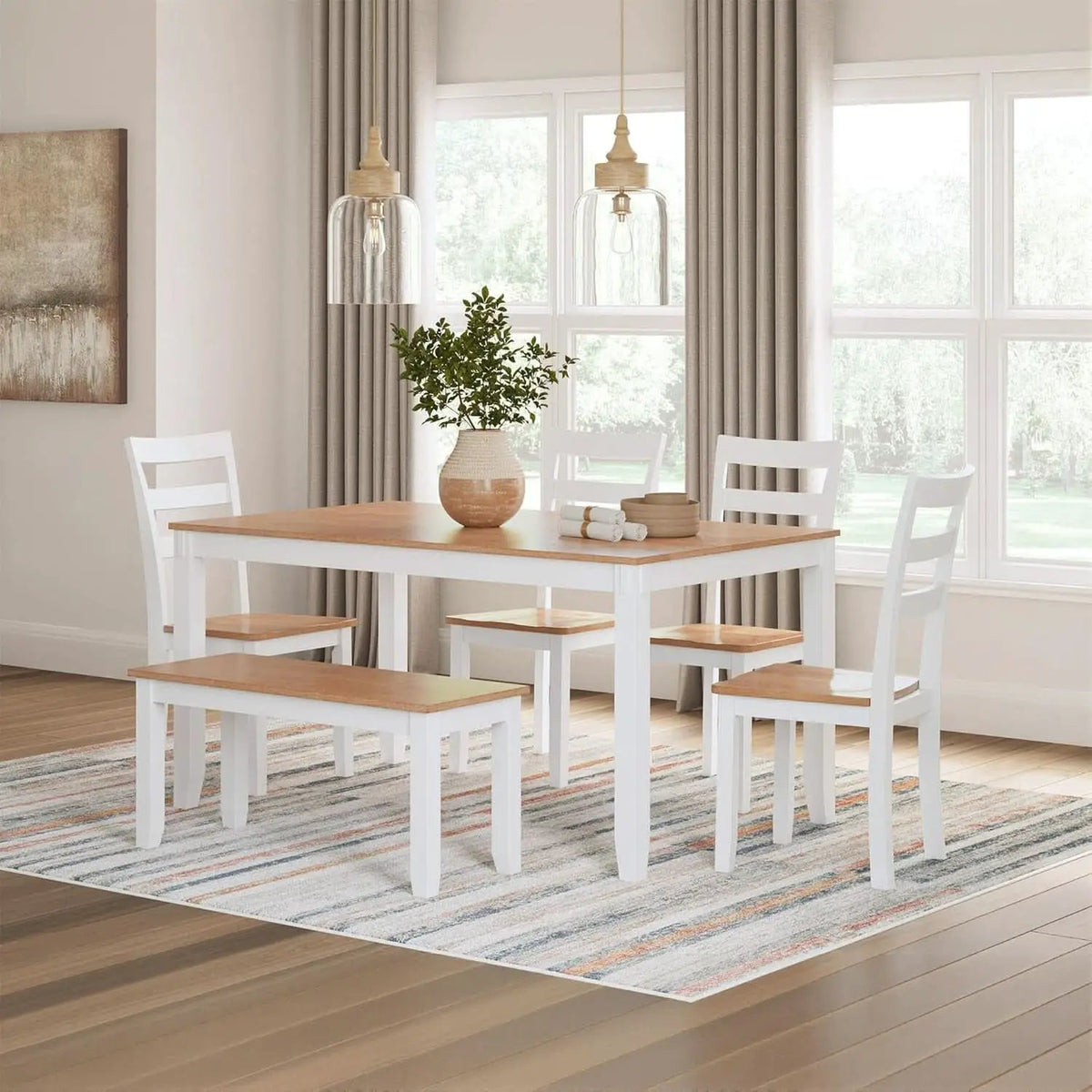 Dining Table Set White Mango Wood Contemporary Style Edition from PriceLows™