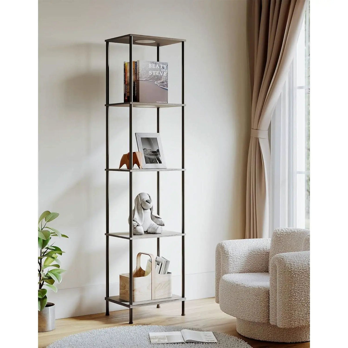 Display Shelf Floor Lamp With RGBW Light Gray Five Tier from PriceLows™