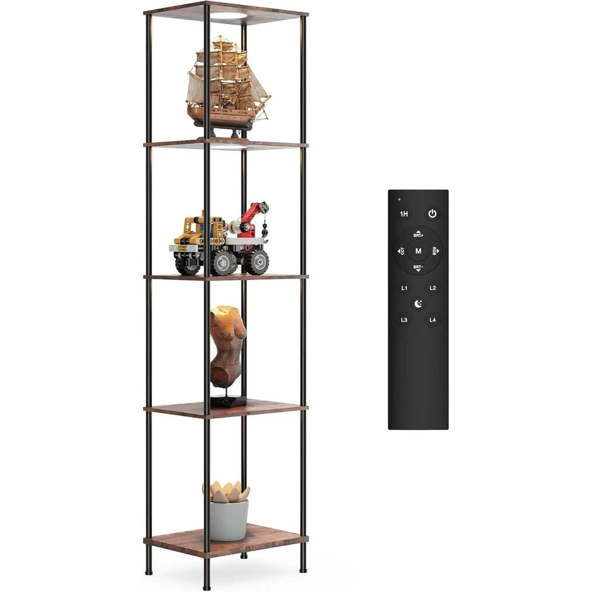 Display Shelf With RGBW Light Floor Lamp 5 Tier Brown from PriceLows™