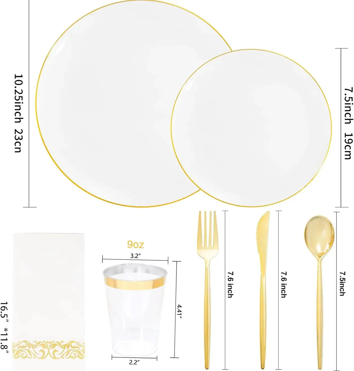 210Pcs Gold White Disposable Plastic Plates Set for Wedding Birthday Party Includes Dinner Dessert Cups Napkin Cutlery from PriceLows™
