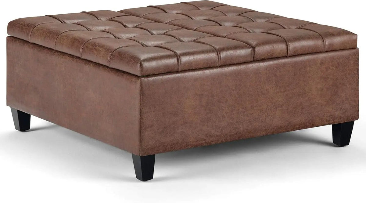 Distressed Umber 36 Inch Storage Ottoman Vegan Faux Leather from PriceLows™