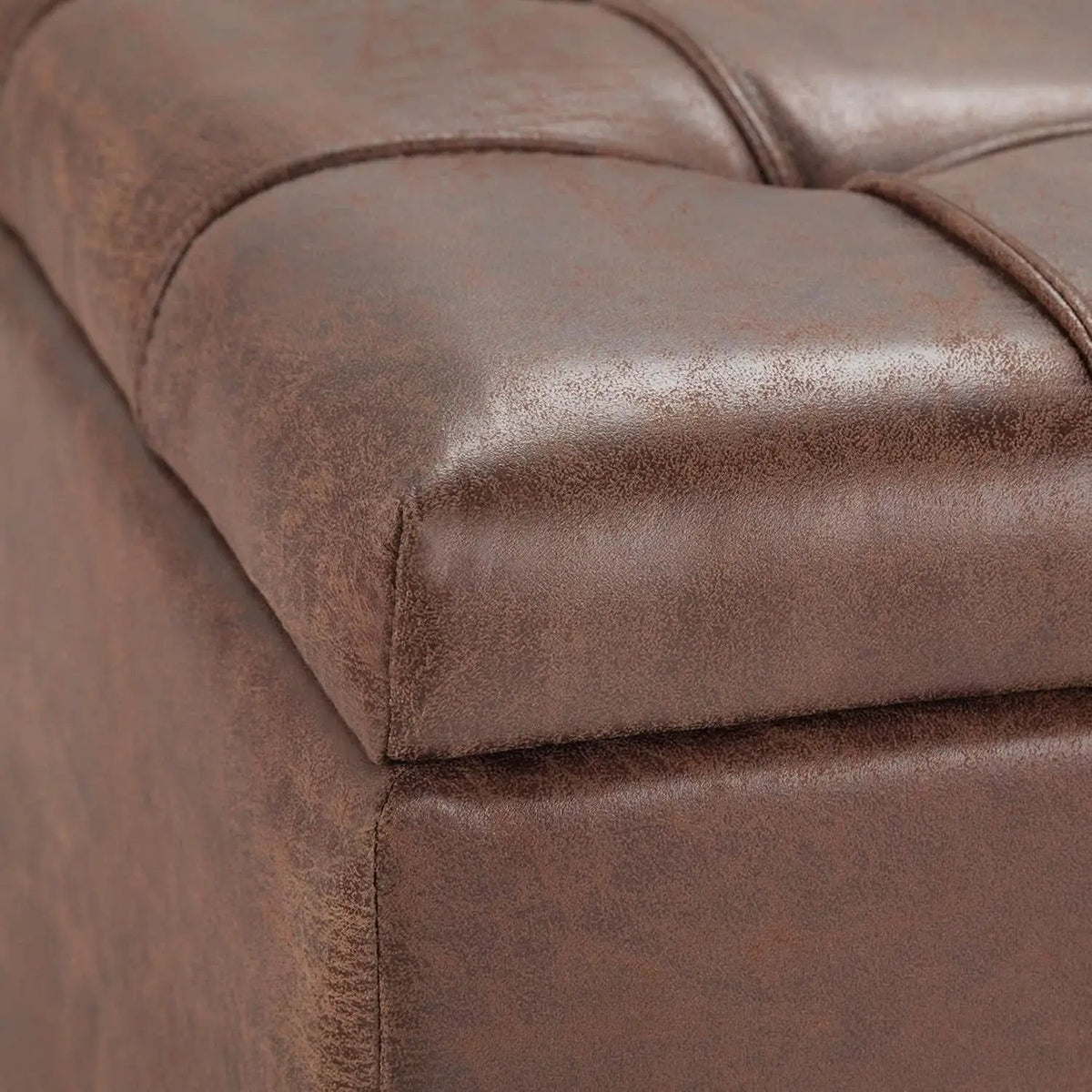 Distressed Umber 36 Inch Storage Ottoman Vegan Faux Leather from PriceLows™