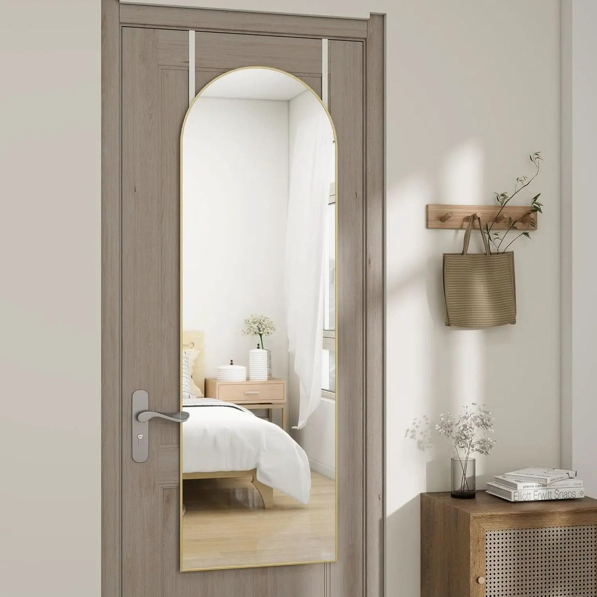 Door Mirror 14 By 48 Inches Gold Hanging Over The Door