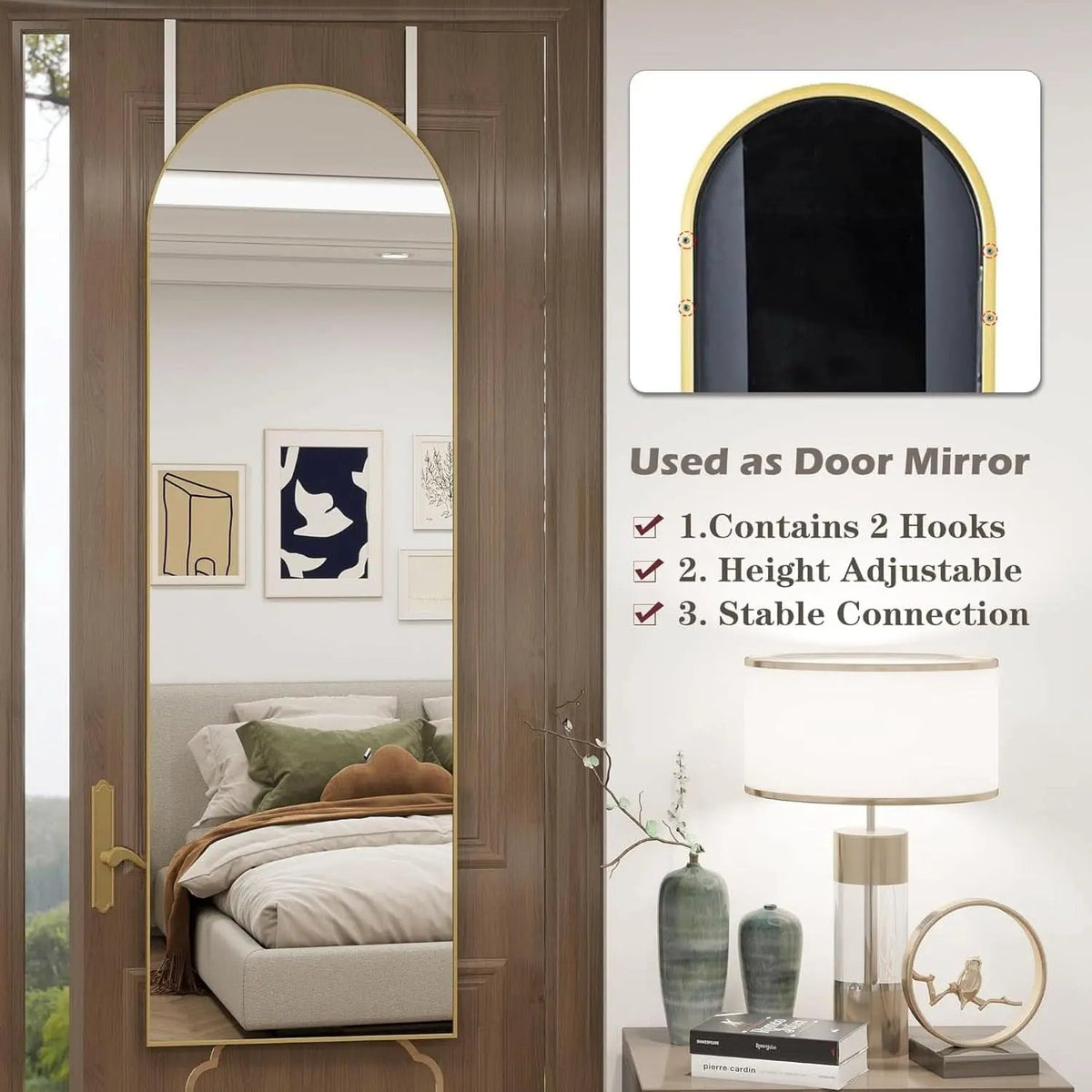 Door Mirror 14 By 48 Inches Gold Hanging Over The Door