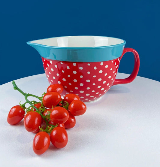 Batter Bowl Mixing Bowl - Red White Blue Dotted Overside Cup | Collectible Vintage | Pre-Owned Piece | Collectors & Hosts
