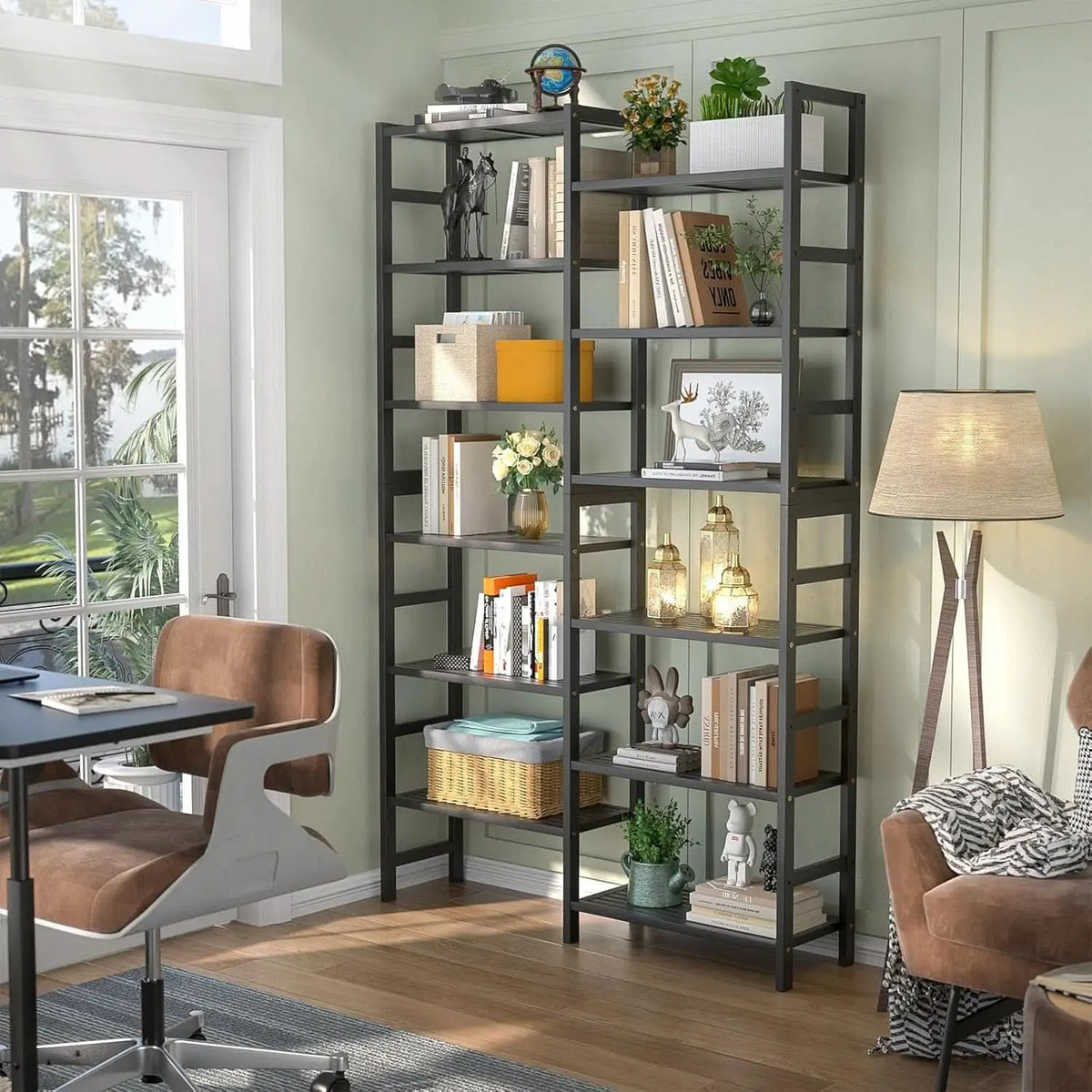 Double Wide Black Bookshelf Freestanding 6 Feet Tall from PriceLows™