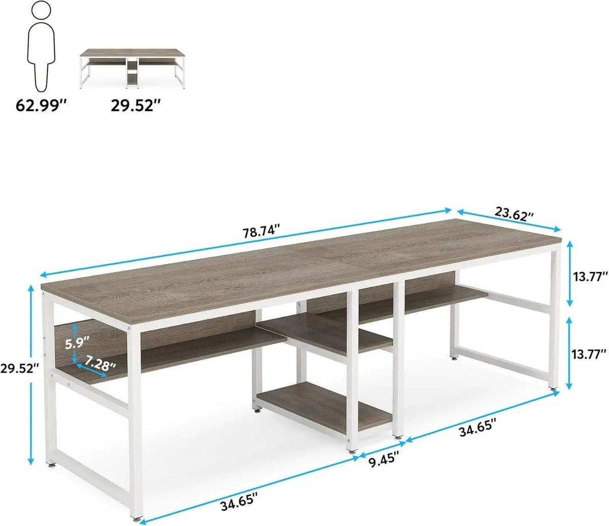 Double Workstation Desk For Two Person With Shelf from PriceLows™