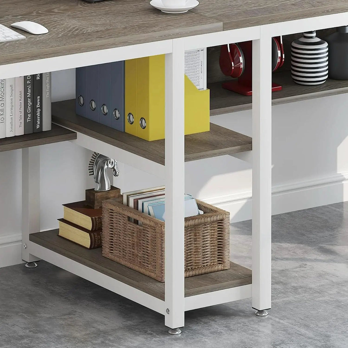 Double Workstation Desk For Two Person With Shelf from PriceLows™