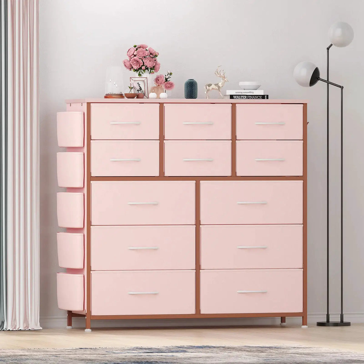 12-Drawer Dresser for Bedroom,Cloth Storage Tower,Fabric Storage Cabinet,Chest of Drawer with Side Pockets,Metal Frame,Wood Top from PriceLows™