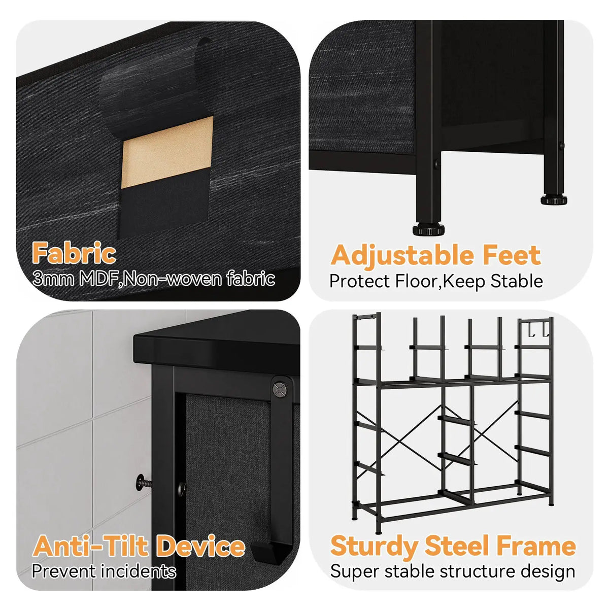 12-Drawer Dresser for Bedroom,Cloth Storage Tower,Fabric Storage Cabinet,Chest of Drawer with Side Pockets,Metal Frame,Wood Top from PriceLows™