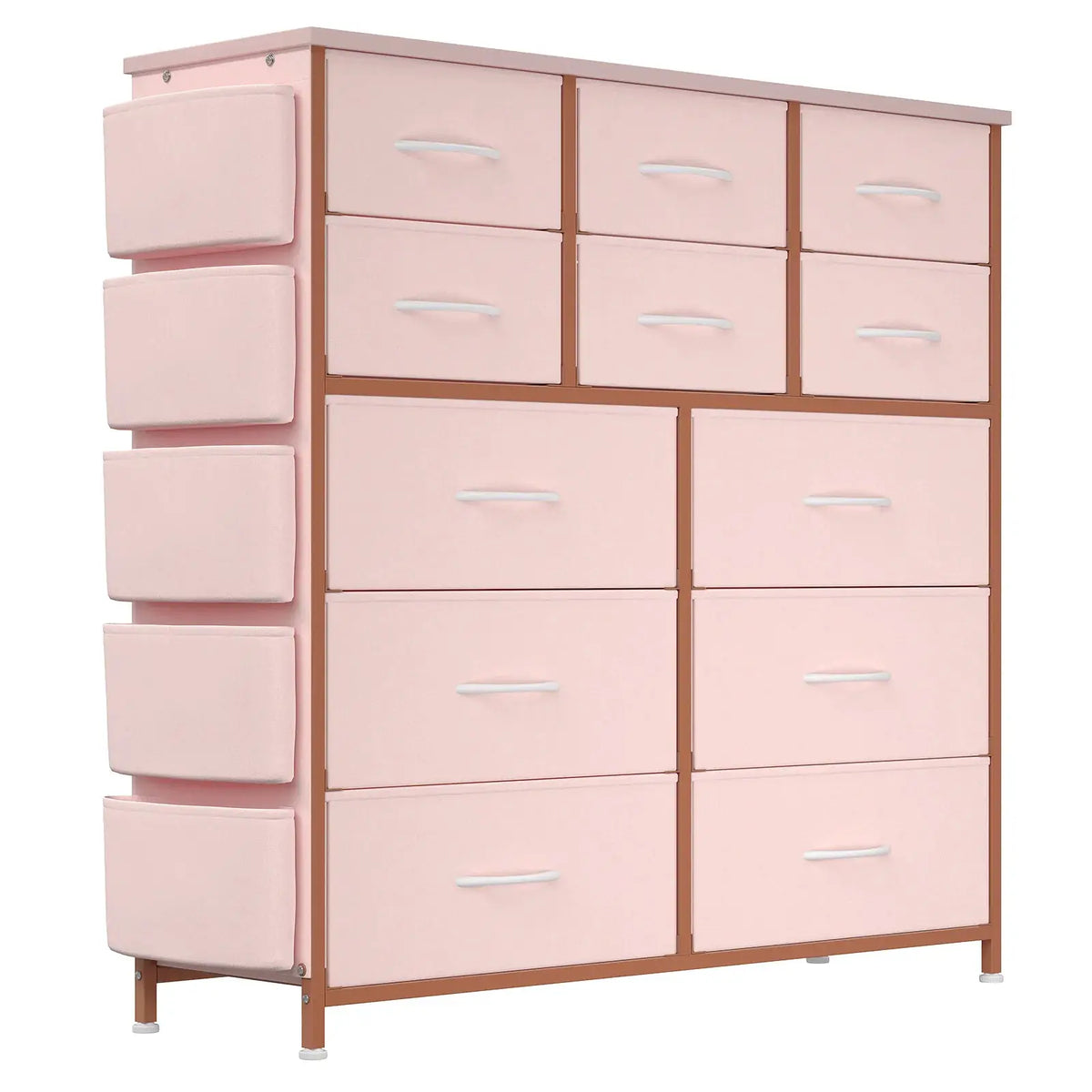12-Drawer Dresser for Bedroom,Cloth Storage Tower,Fabric Storage Cabinet,Chest of Drawer with Side Pockets,Metal Frame,Wood Top from PriceLows™