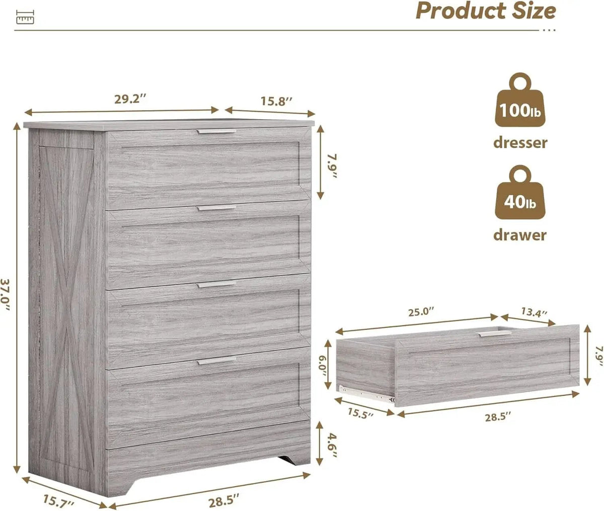 Washed Grey Farmhouse 4 Drawer Distinctive Dresser from PriceLows™