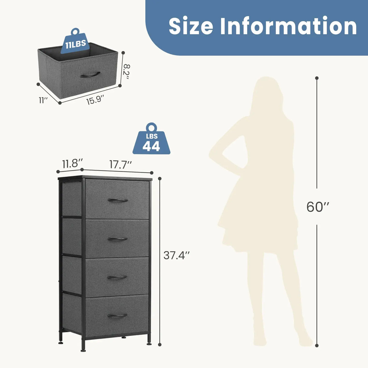 Dresser | 4 Fabric Drawers | Steel Frame | Assembly Required from PriceLows™