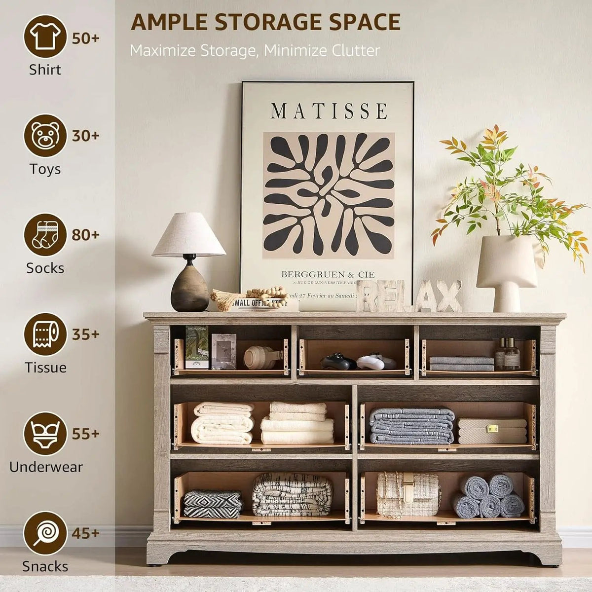 Dresser Cabinet FiftyFourInch Wide Distressed Oak Finish from PriceLows™