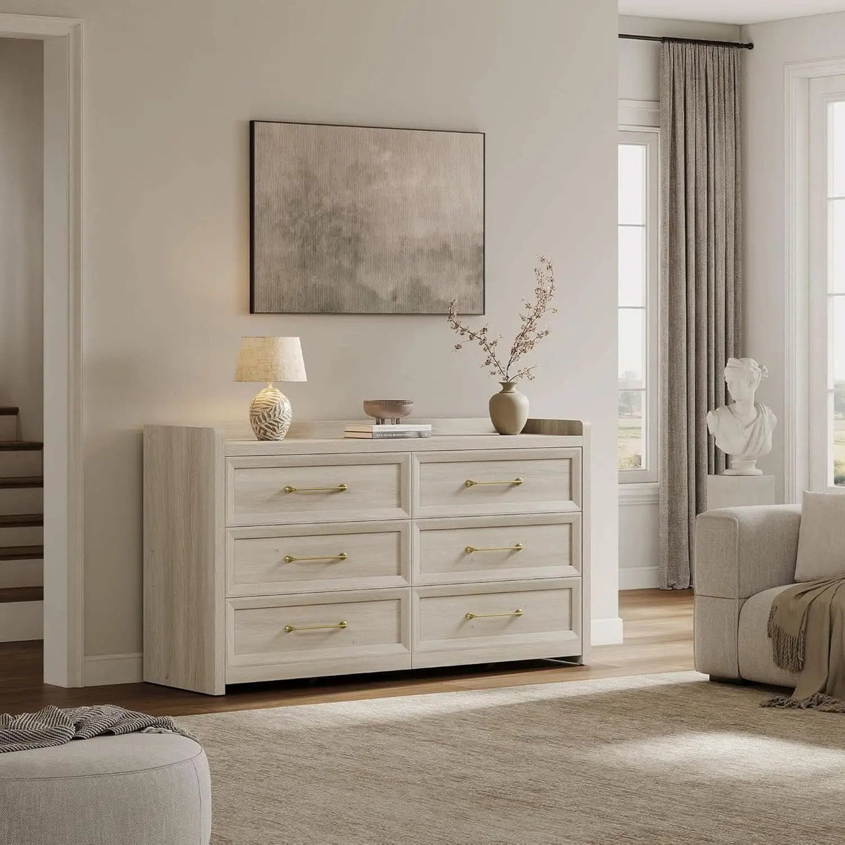 56InchExtraWideGreyOakDresser With LargeStorage Drawers from PriceLows™