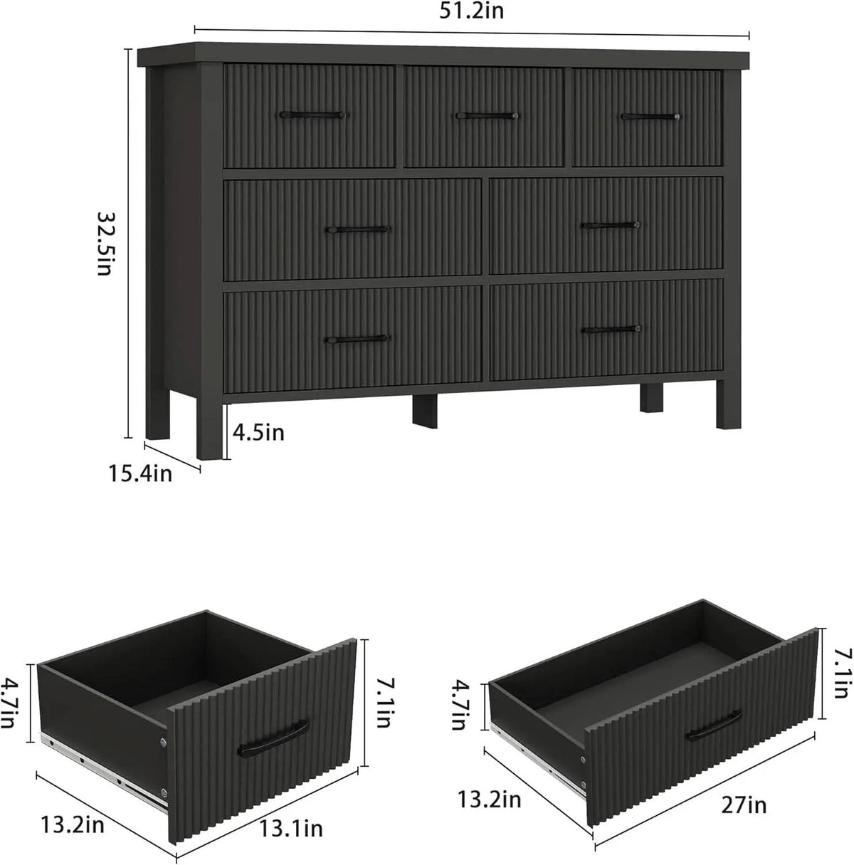 Fluted Contemporary White Dresser With Black Handles from PriceLows™