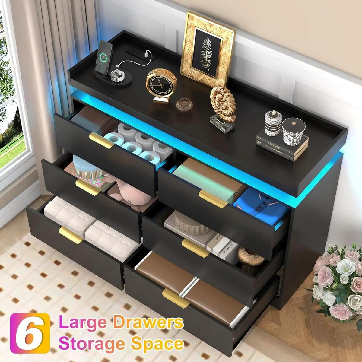 Six Drawer Dresser With LED Illumination Enhancement from PriceLows™