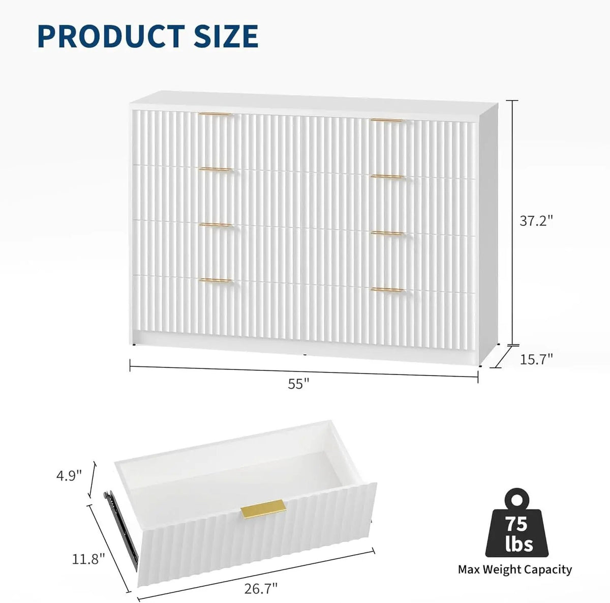 White Solid Maple Dresser Anti Tip LargeCapacityDrawers from PriceLows™