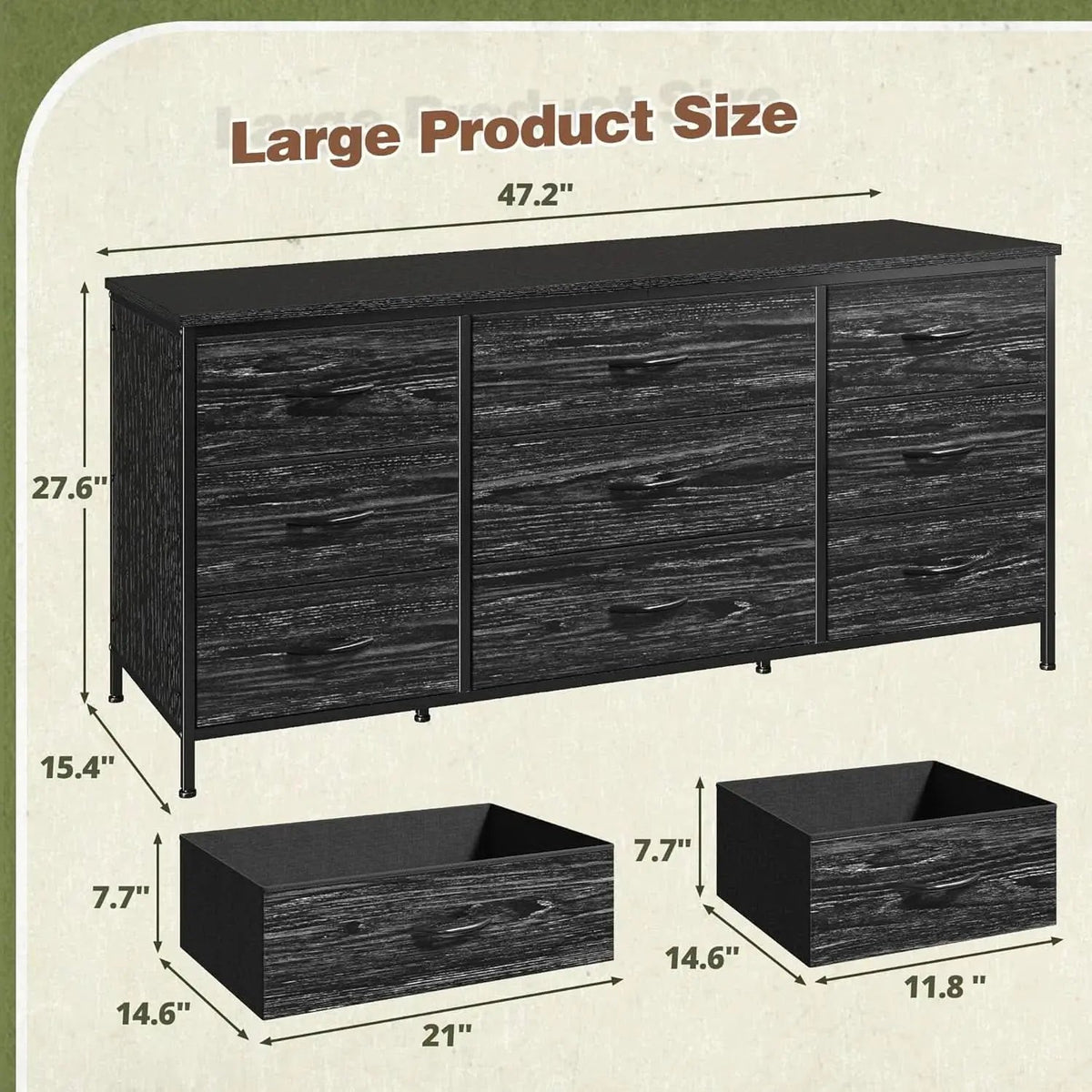 Dresser TV Stand for 60 Inch TV, 9 Drawer, Charcoal Black from PriceLows™