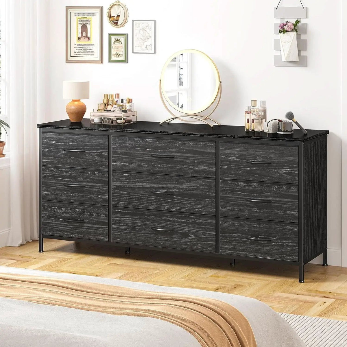 Dresser TV Stand for 60 Inch TV, 9 Drawer, Charcoal Black from PriceLows™