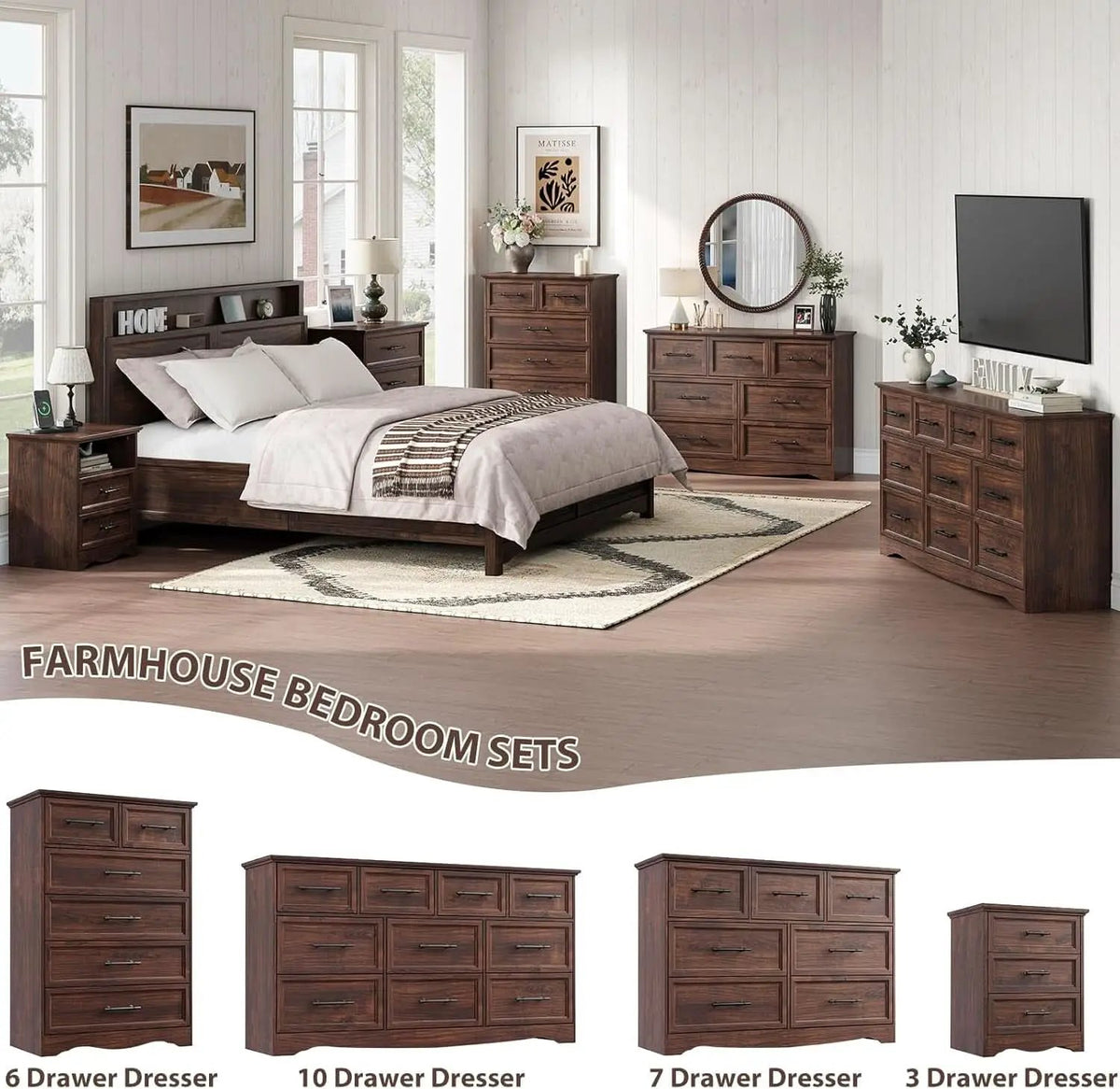 Walnut Farmhouse Dresser 7 Drawers Metallic Handles from PriceLows™