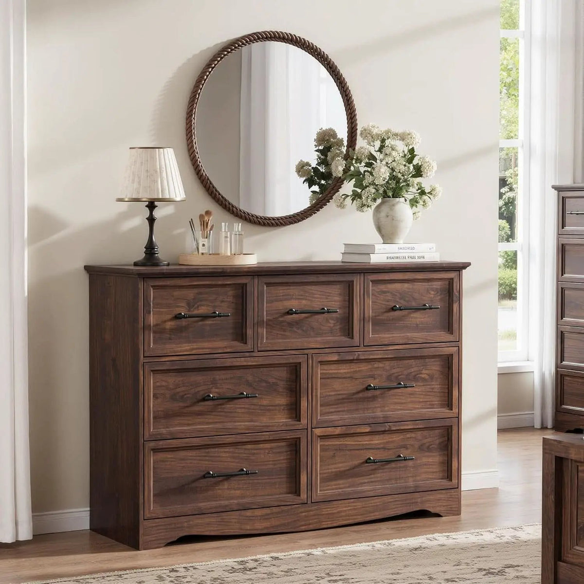 Walnut Farmhouse Dresser 7 Drawers Metallic Handles from PriceLows™