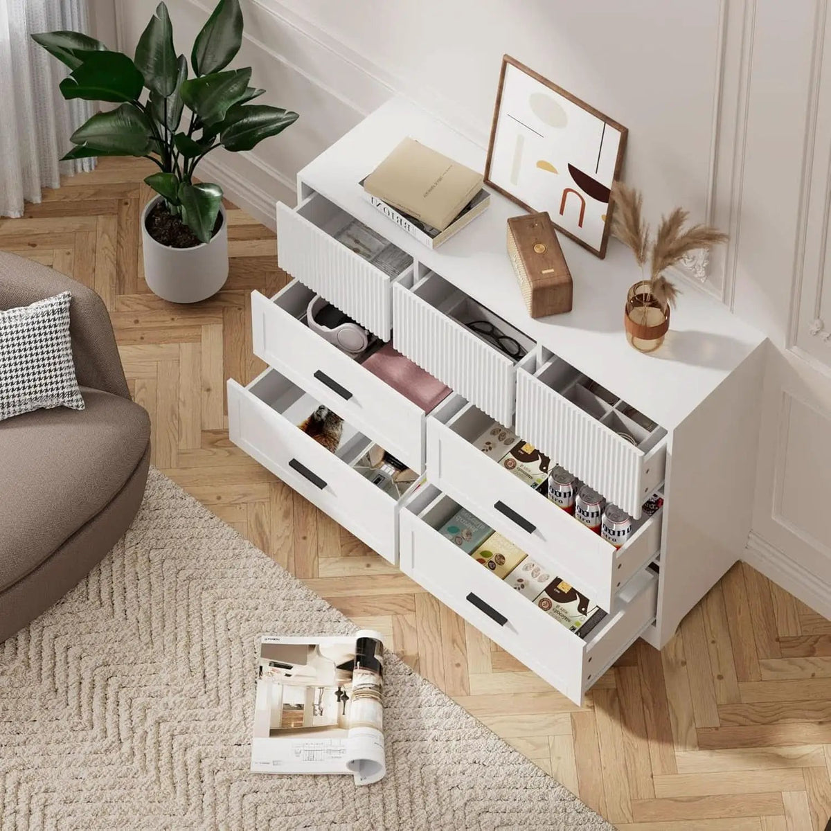 White 47Inch ContemporaryDresser With SevenDrawers from PriceLows™