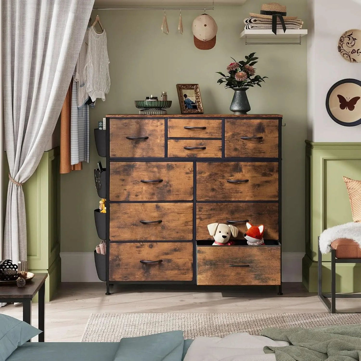Dresser With 10 Drawers In Rustic Brown Wood Grain Finish from PriceLows™