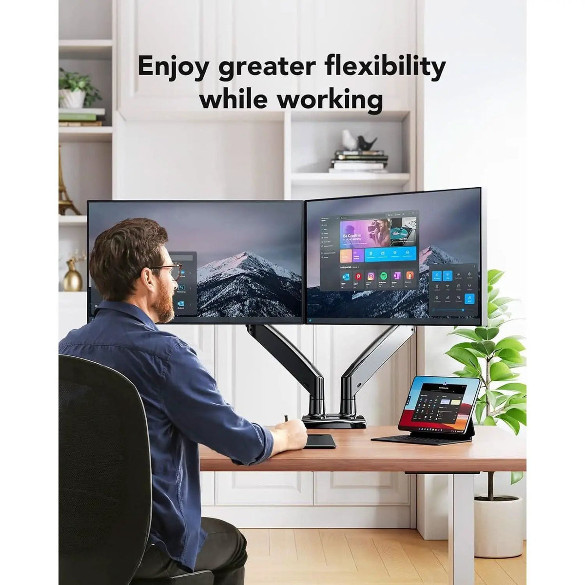 Dual Monitor Stand With USB Port Height Adjustable Arms from PriceLows™