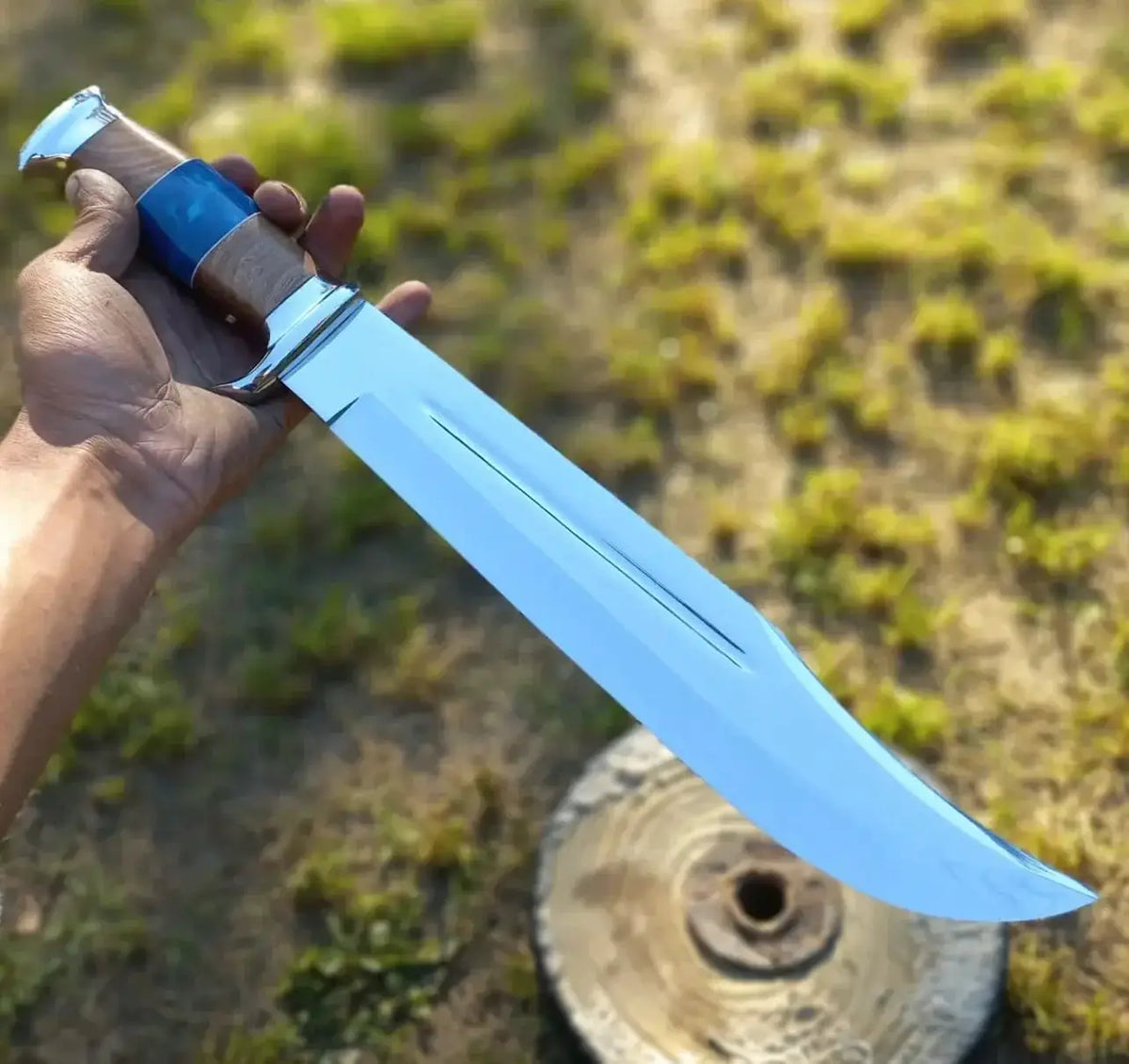 Crocodile Dundee Bowie Knife by Paul Hogan (Style 2) | Custom 16 Inch 440C Steel Blade with | 16 Inch | Olive Wood | crocadile dundee bowie knife