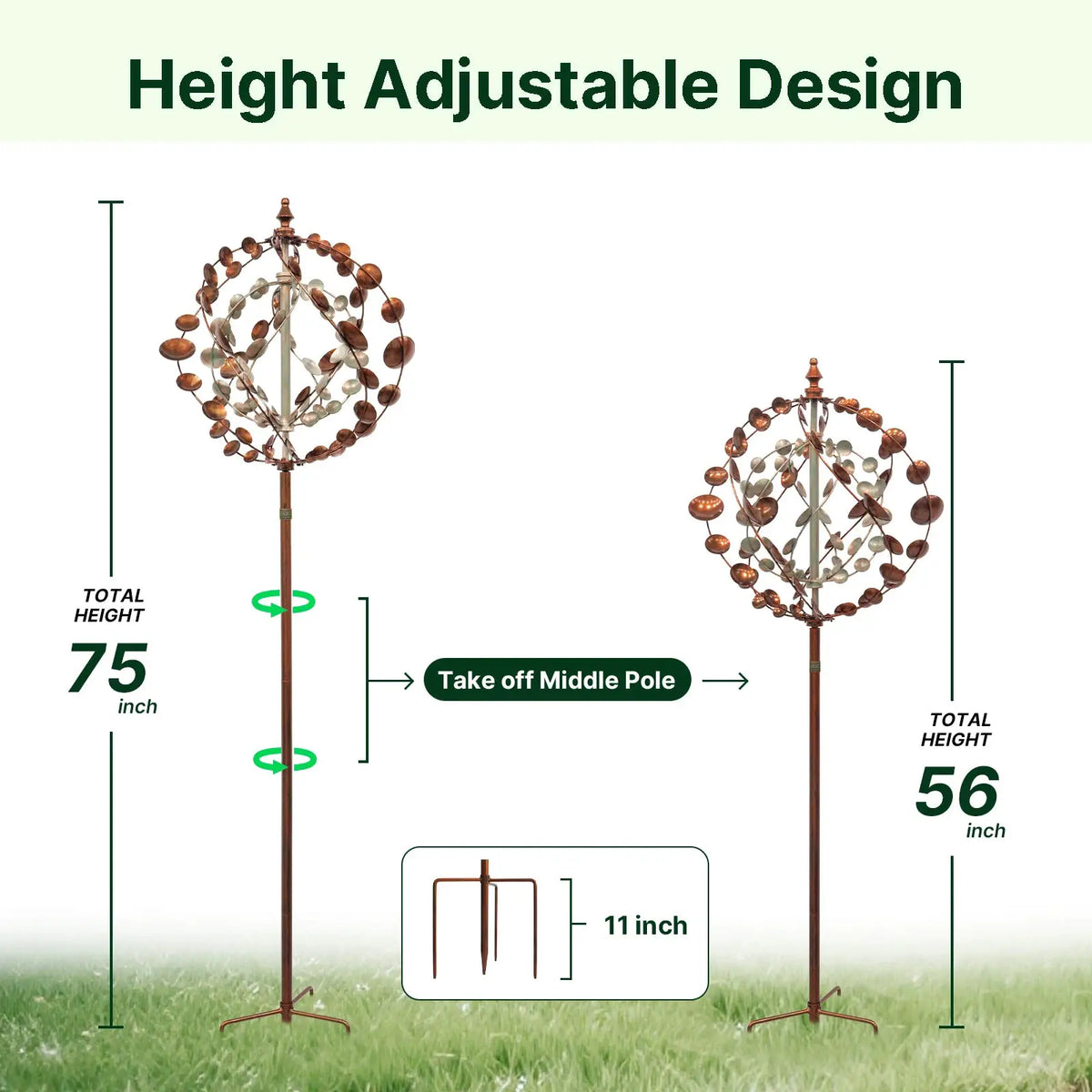 Wind Spinners Outdoor, 75" Large Metal Kinetic Wind Sculptures for Garden, 360 Degrees Swivel Yard Art with 2 Pcs Welcome Flag from PriceLows™